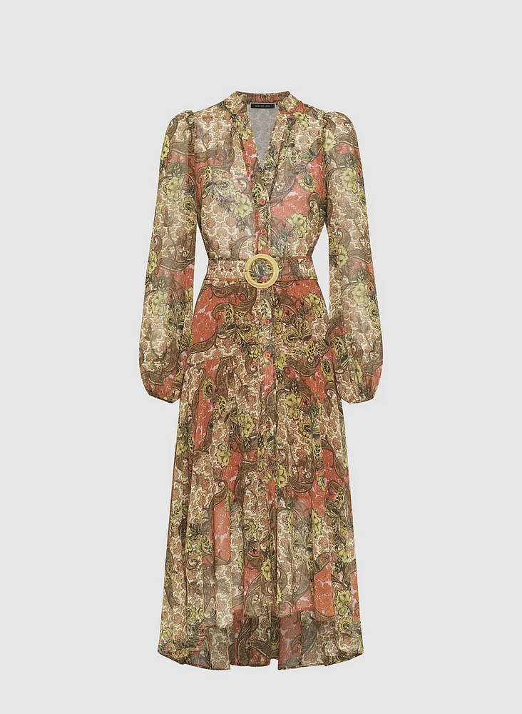 Belted Paisley Shirt Dress