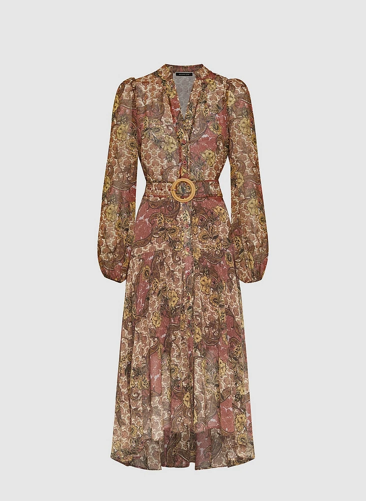 Belted Paisley Shirt Dress