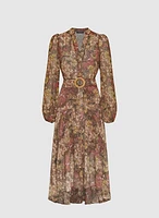 Belted Paisley Shirt Dress