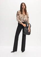 Zebra Print V-Neck Top & Chain Trim Bootcut Pants