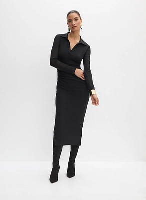 Notch Collar Ruched Detail Dress