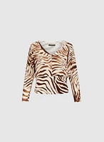 Zebra Print V-Neck Top