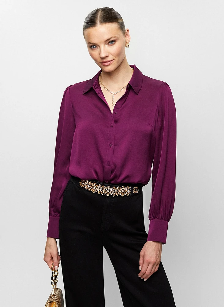 Button Front Satin Blouse