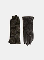 Floral Embroidered Leather Gloves