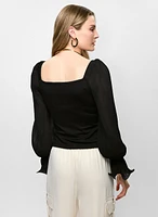 Square Neck Pleated Sleeve Top