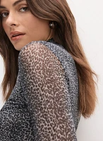 Mesh Leopard Print Top