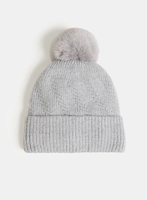 Tuque en tricot à pompon amovible en fausse fourrure