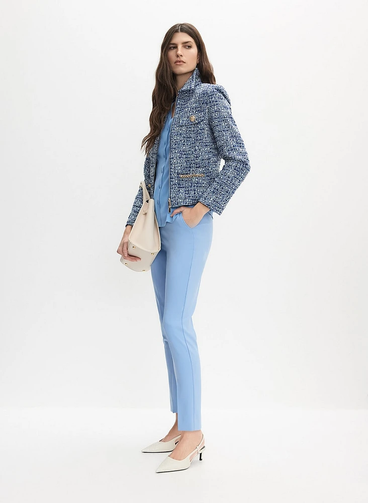 Zip Front Bouclé Jacket & Giselle Slim-Leg Pants