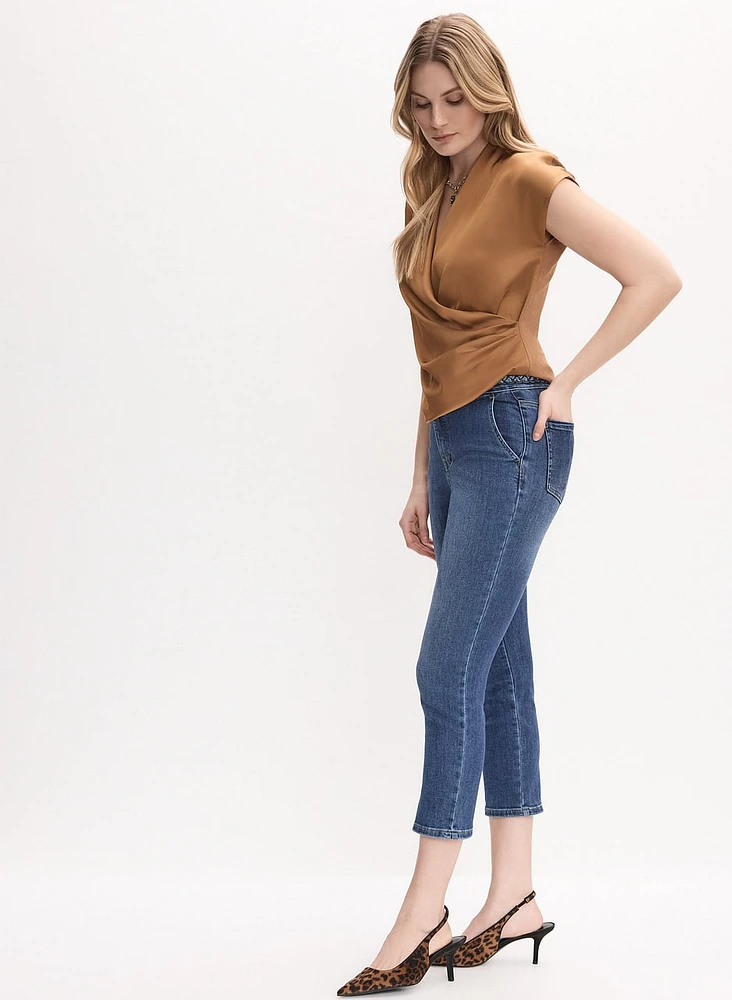 Braided Waist Trim Denim Capris