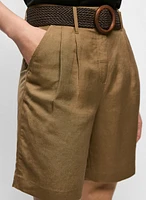 Belted Linen-Blend Shorts