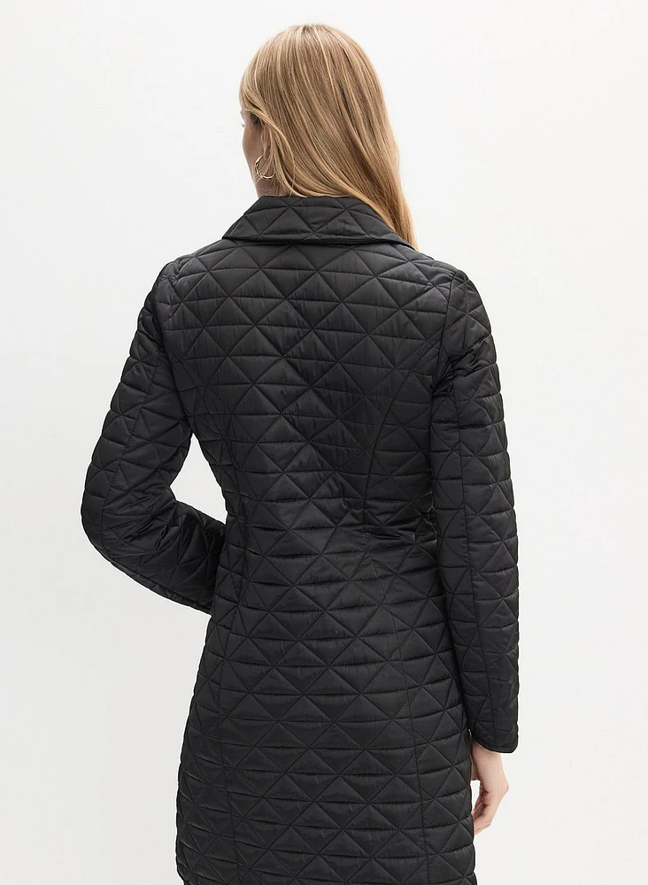 Notch Collar Diamond Quilt Coat