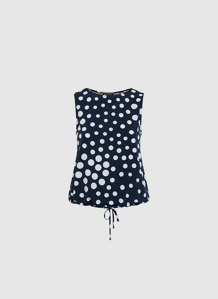 Drawstring-Hem Polka Dot Top