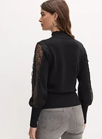 Lace Inset Balloon Sleeve Sweater