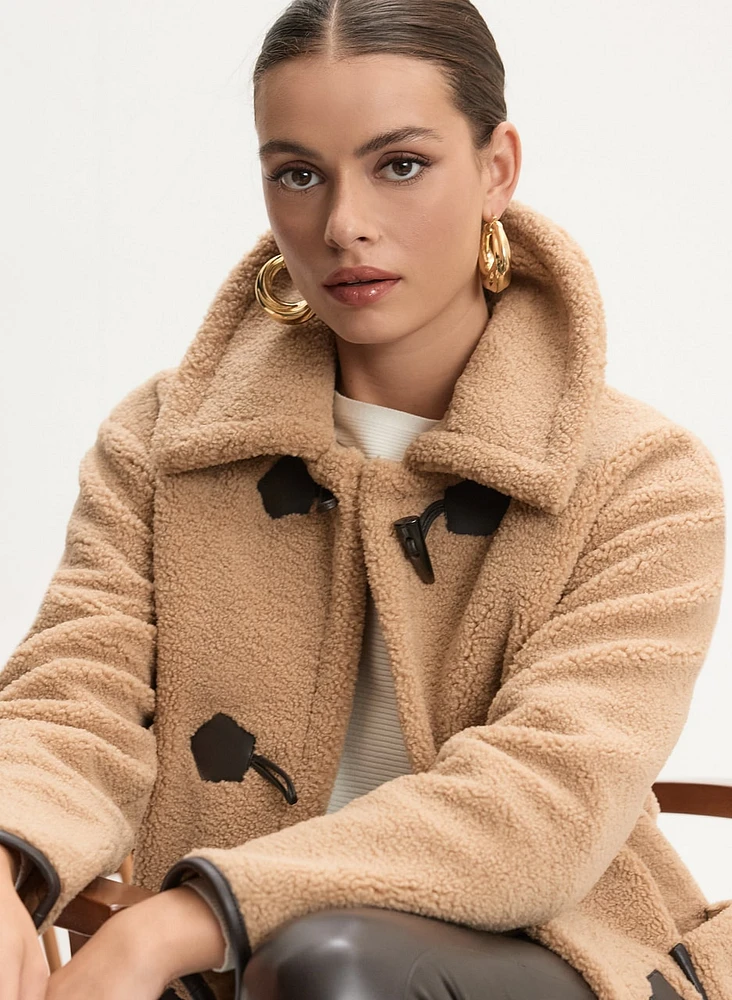 Faux Shearling Horn Button Coat