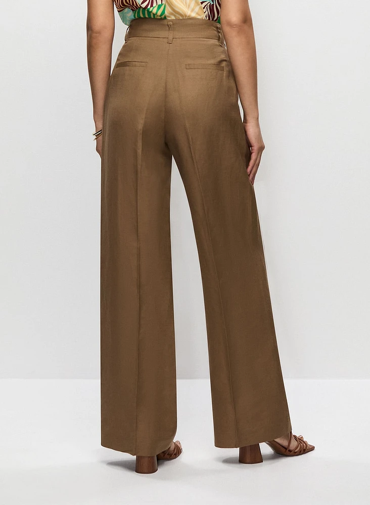 Linen-Blend Wide Leg Pants