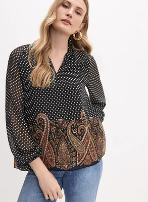 Blouse col froncé à motif mélangé