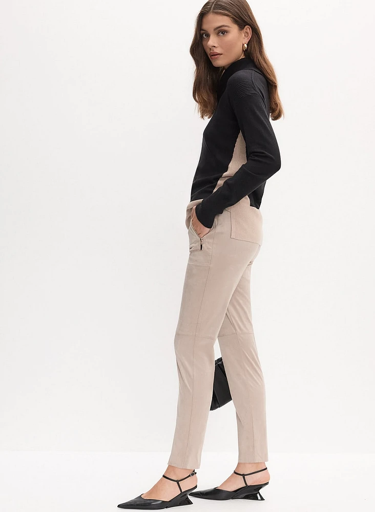 Vegan Suede Slim-Leg Pants