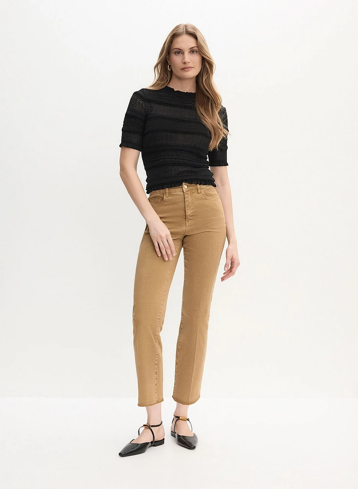 Ruffle Knit Pullover & Straight Leg Jeans