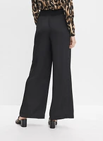 Ribbed Waist Wide-Leg Pants