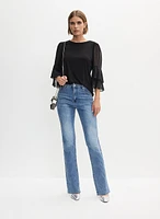 Ruffle Sleeve Top & Straight Leg Jeans