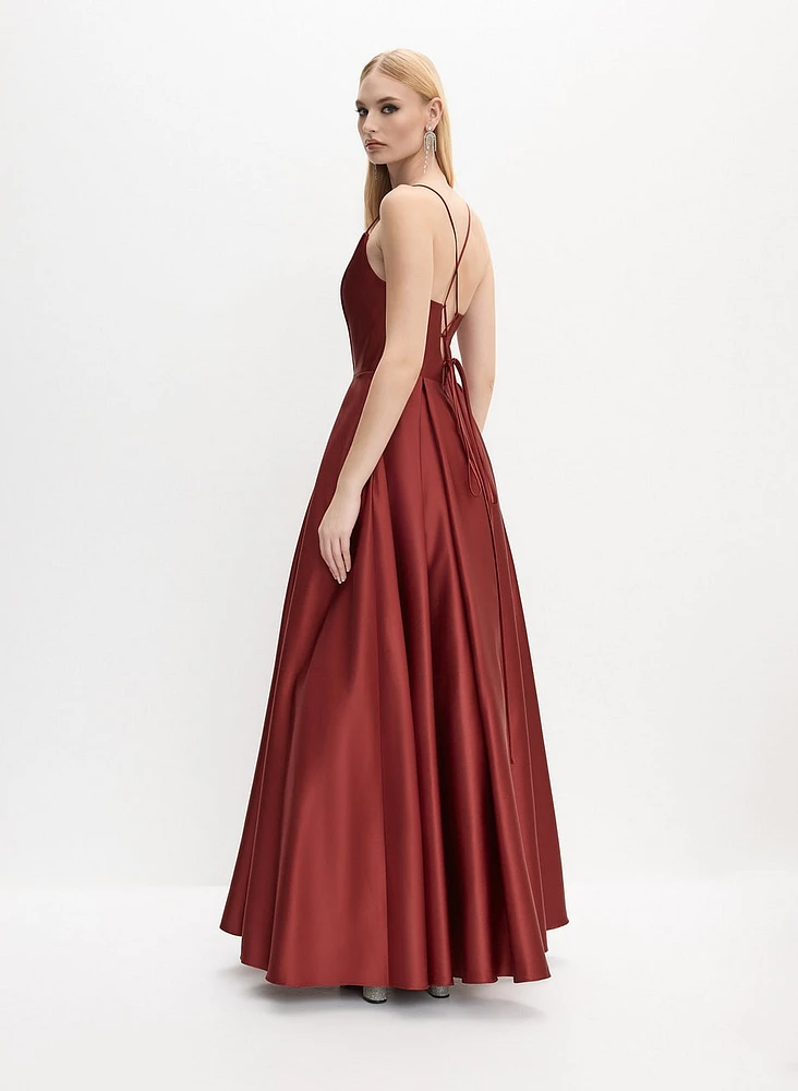 Satin Lace-Up Back Gown