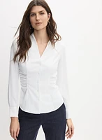 Shirred Panel Button-Down Blouse