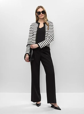 Fringe-Trimmed Striped Knit Cardigan & Wide Leg Pants