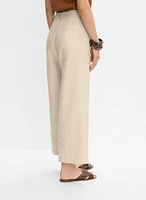 Tonal Embroidered Linen-Blend Pants
