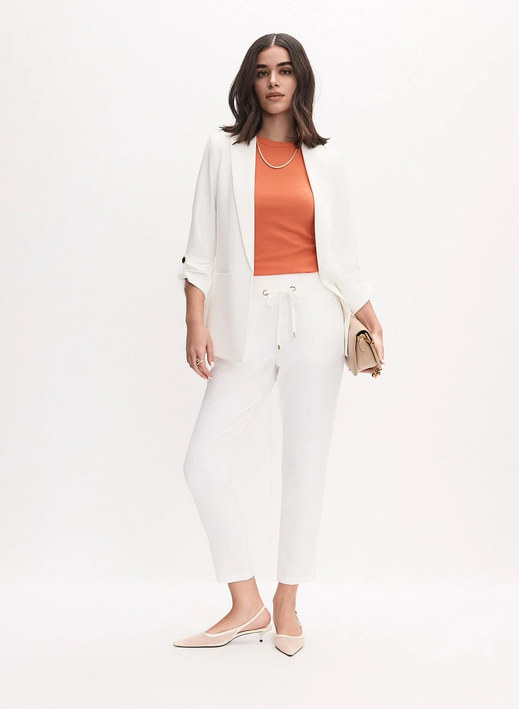 Rolled Sleeve Jacket & Drawstring Straight Leg Pants