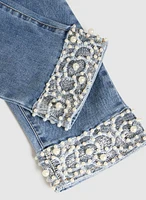 Pearl Embellished Straight-Leg Jeans