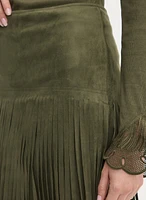 Faux Suede Fringed Skirt