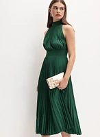 High Neck Satin Plissé Dress