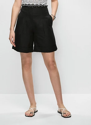 Short taille haute en mélange de lin