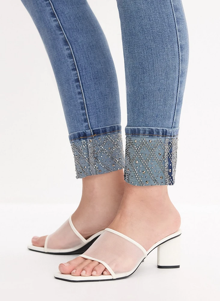 Embellished Cuff Slim-Leg Jeans