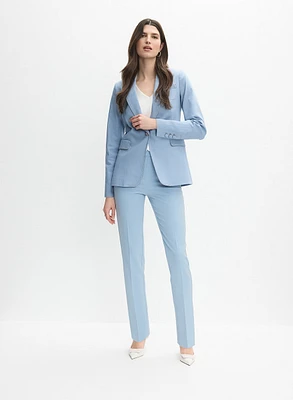 Jewel Button Denim Blazer & Straight-Leg Pants