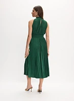 High Neck Satin Plissé Dress