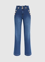 Embossed Button Detail Jeans