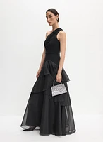 Tiered Organza One-Shoulder Gown