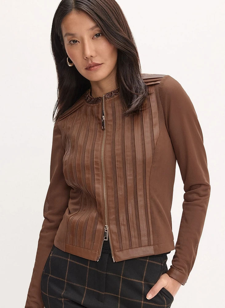 Vegan Leather Trim Jacket