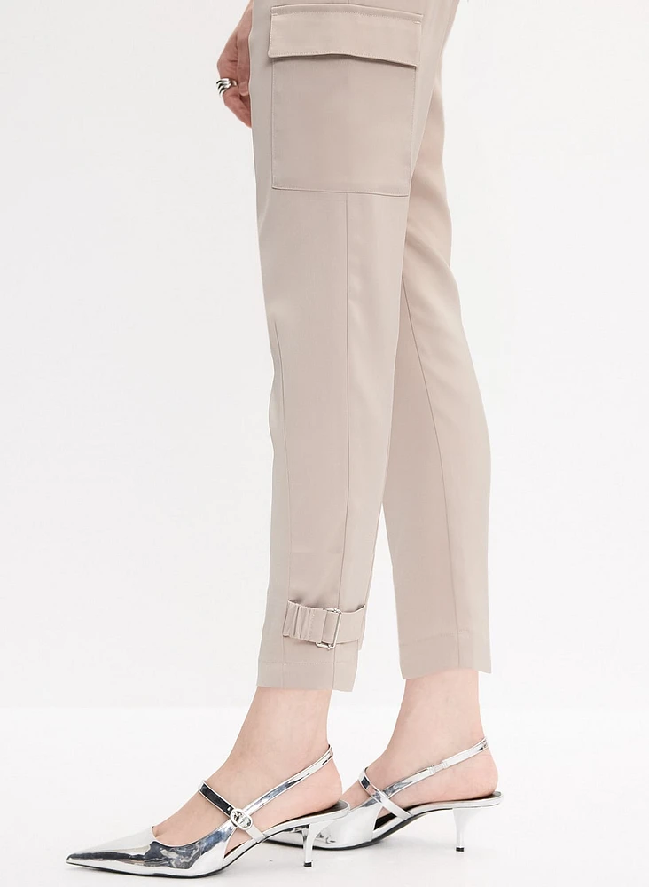 Satin Cargo Hem Buckle Detail Pants