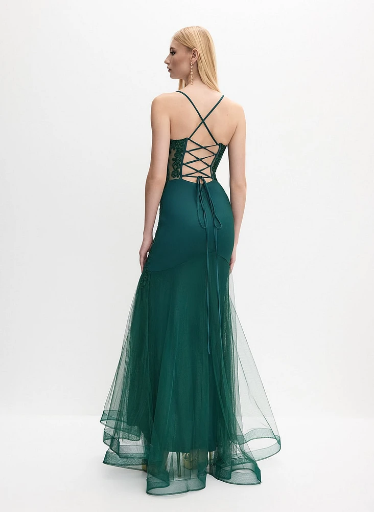 Embroidered Sweetheart Neck Gown