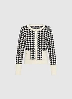 Contrast Trim Houndstooth Cardigan