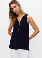 Zipper V-Neck Sleeveless Top