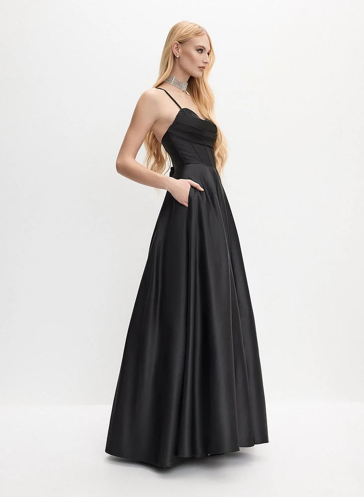 Satin Stone Detail Gown