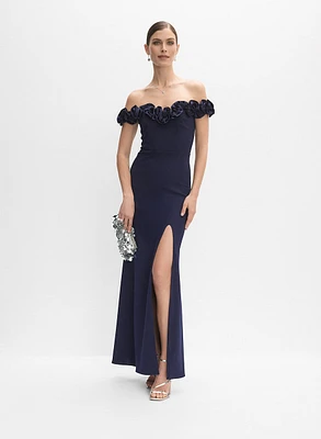Satin Rosette Appliqué Dress
