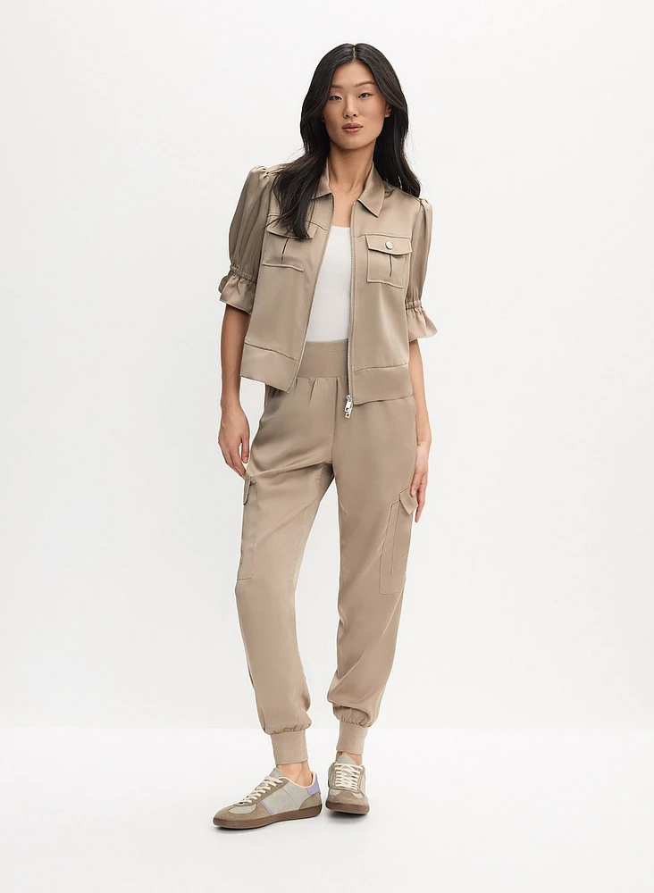 Ruffle Short Sleeve Jacket & Pull-On Cargo Jogger Pants