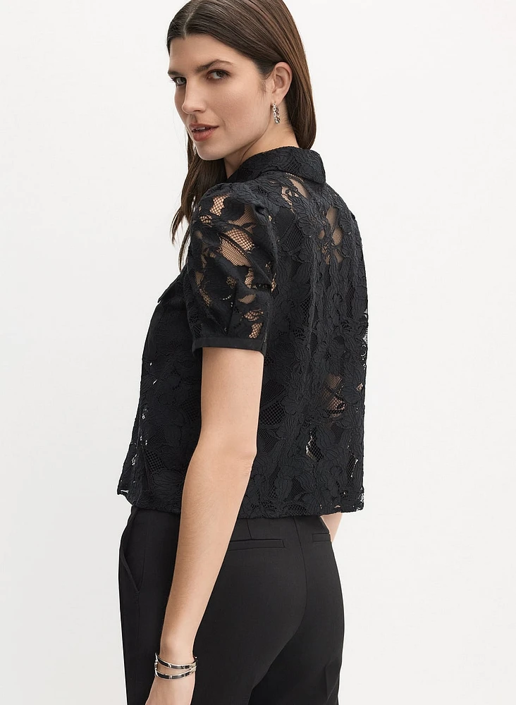 Pearl Button Lace Blouse