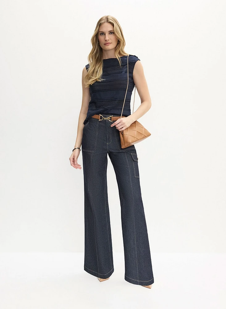 Cap Sleeve Lace Detail Top & Wide Leg Cargo Jeans