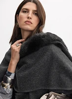 Faux Fur Collar Poncho