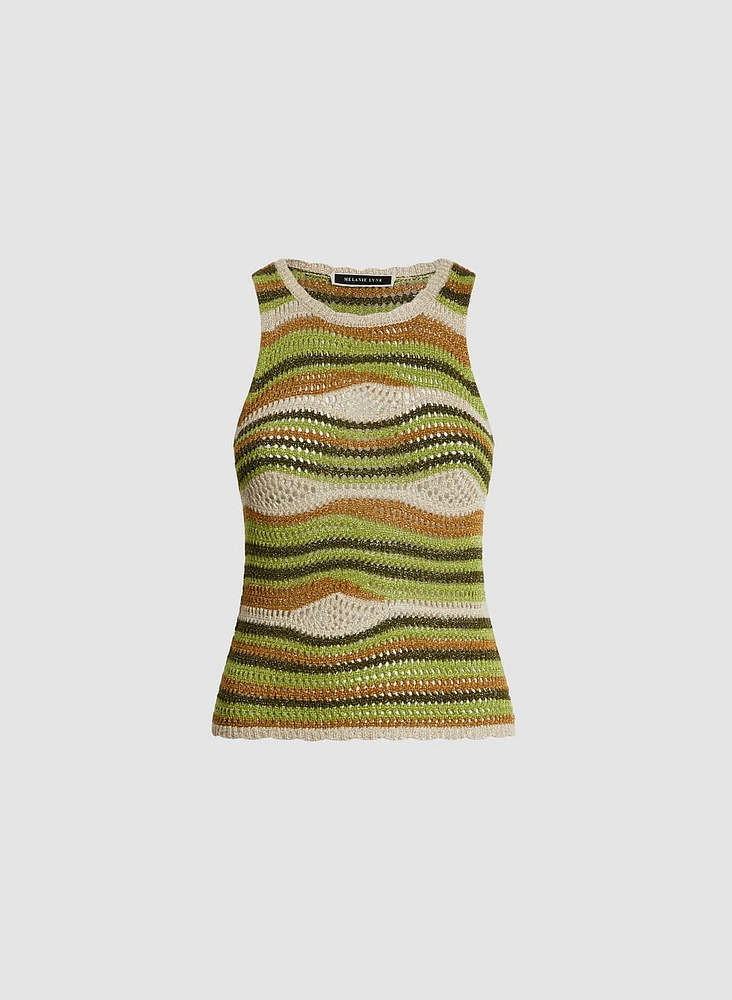 Striped Sleeveless Open-Knit Top